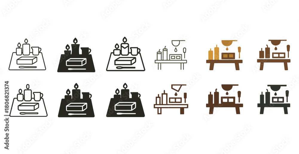 Obraz premium Minimalist dinner table icons in various styles and colors