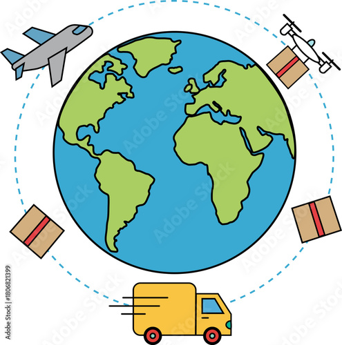 Global logistics delivery network on planet Earth