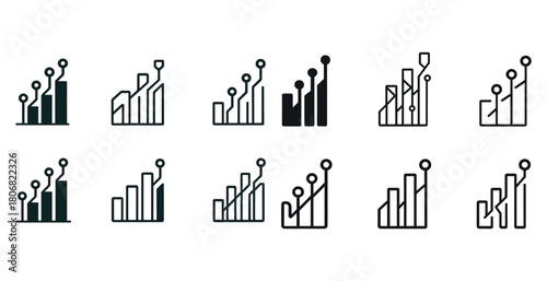 Set of minimalist line graph icons showing positive growth trends