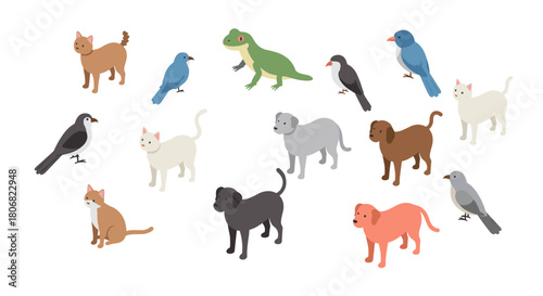 Collection of adorable animals in simple flat design