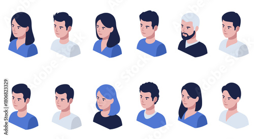 Isometric diverse hairstyles and beard styles collection