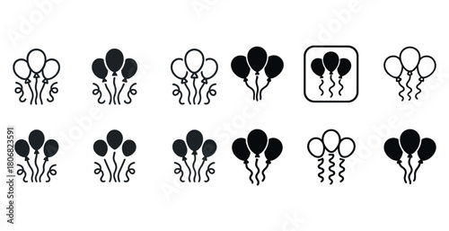 Black and white balloon icons in various arrangements