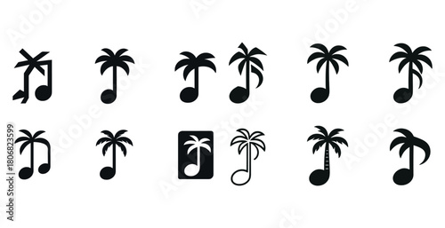 Creative musical notes merging with palm trees icons