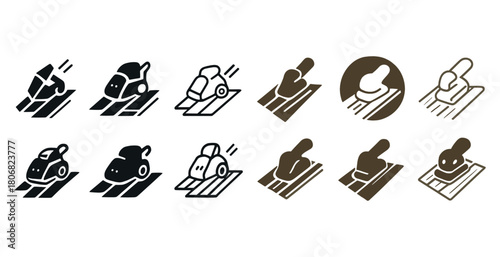 Collection of various ironing icons in black and brown tones