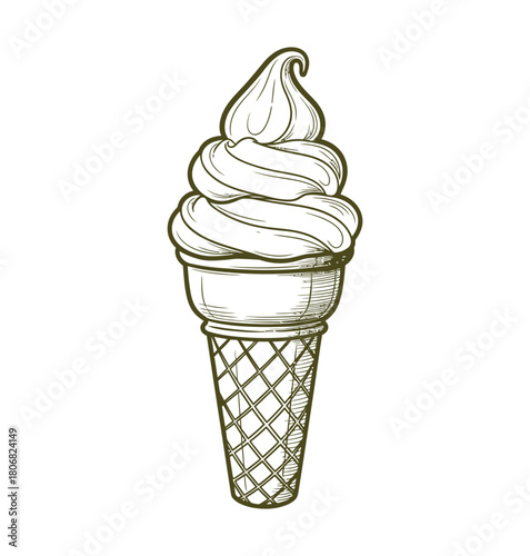 Isolated vector illustration of a sweet frozen vanilla ice cream cone, a delicious cold summer dessert