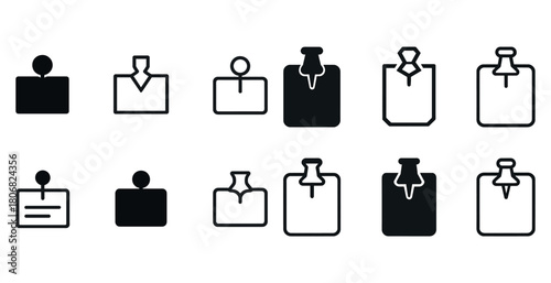 Set of simple black and white pushpin and paperclip icon designs