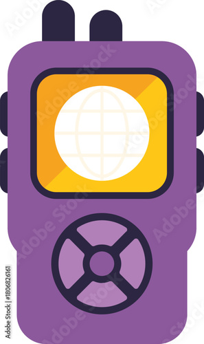 Modern walkie talkie showing an earth globe on its screen, emphasizing global communication