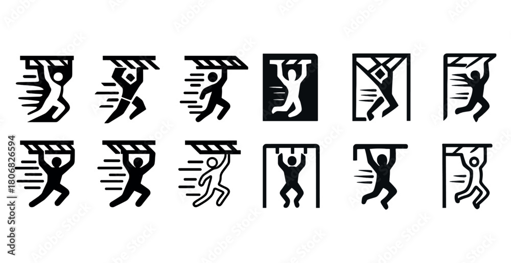 Fototapeta premium Obstacle course silhouettes: dynamic monkey bar illustrations for adventure and fitness enthusiasts