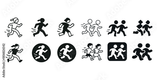 Running icon set: diverse styles of people jogging and running symbols