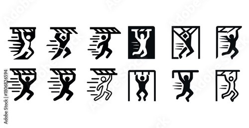 Obstacle course silhouettes: dynamic monkey bar illustrations for adventure and fitness enthusiasts