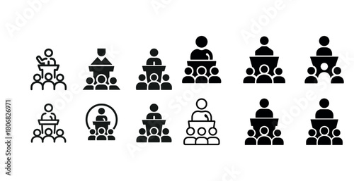 Set of speaker icons: various styles and podiums