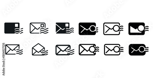 Set of 12 envelope icons in various styles representing email and postal communication