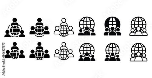 Set of diverse community icons representing global connection and unity