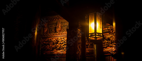 Lantern Glowing in the Darkness at King Temple, Hoa Lu, Ninh Binh, Vietnam