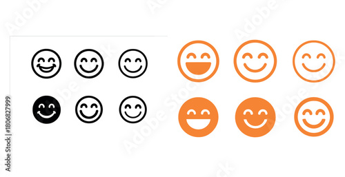 Black and orange smiley faces collection: monochrome and color variants