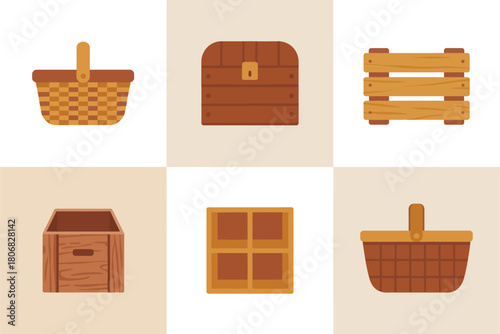 set of wooden basket