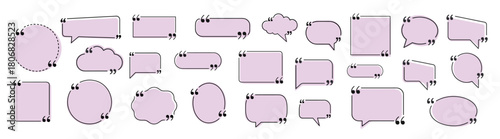Quote box frame big set. Speech bubble quote text icon collection. Blank template design boxes for blog quotes symbols and messaging on transparent background