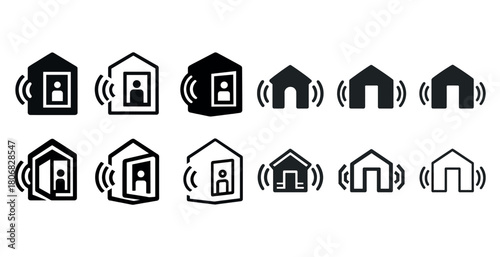 Smart home icon set representing iot doorbells and houses with wi-fi connectivity