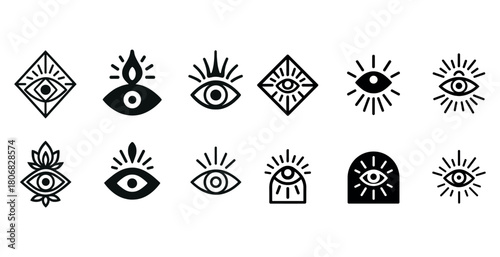 Abstract eye icons in geometric and radiant designs
