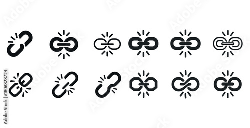 Broken and connected chain link icons: symbolizing strength and weakness