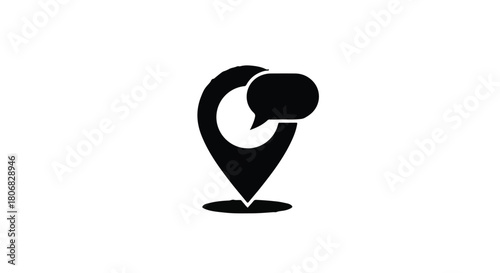 Location pin icon with speech bubble, symbolizing communication and connection at a specific place.