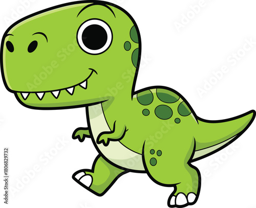 Cute baby dinosaur T-Rex cartoon character, green reptile isolated on white, cad drawing flat vector illustration.