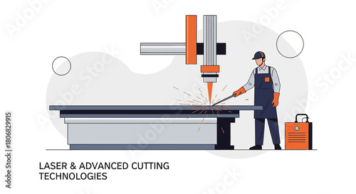 Precision industrial process with laser cutting, manufacturing and modern equipment depicted in