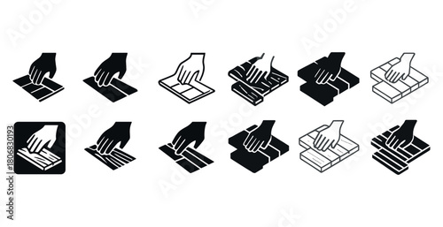 Hand gestures for folding clothes in various icon styles