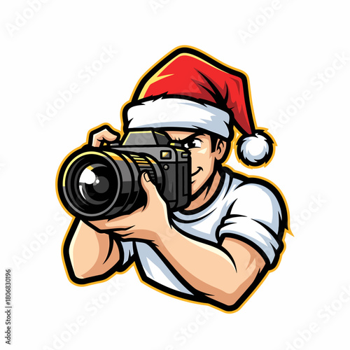 Person in Santa hat holding a DSLR camera, ready to capture holiday moments