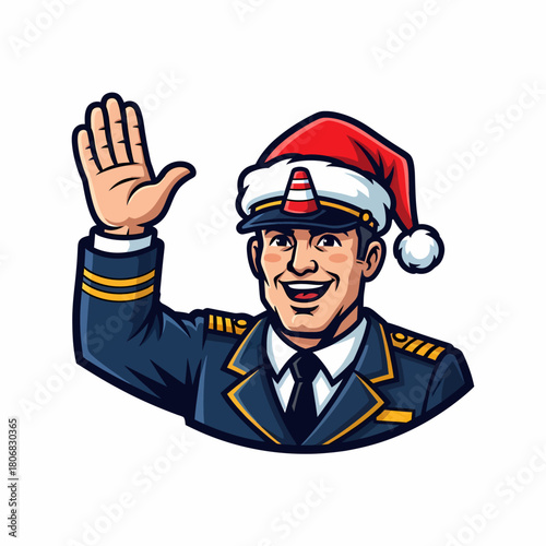 Pilot wearing a Santa hat waves hello to celebrate the festive holiday season with cheer and joy