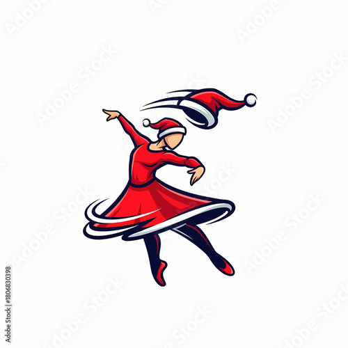 Vector illustration christmas dancer tossing santa hat holiday celebration festive