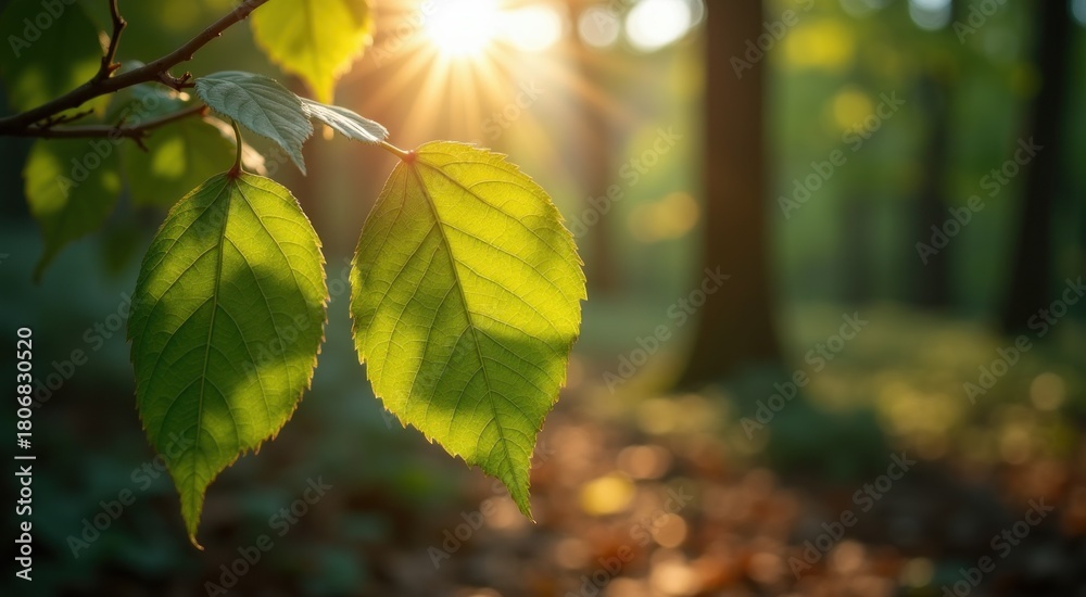 Obraz premium Sunlight shining through the leaves of a tree in a forest