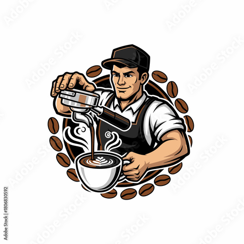 Cartoon barista pouring espresso vector illustration coffee shop concept art