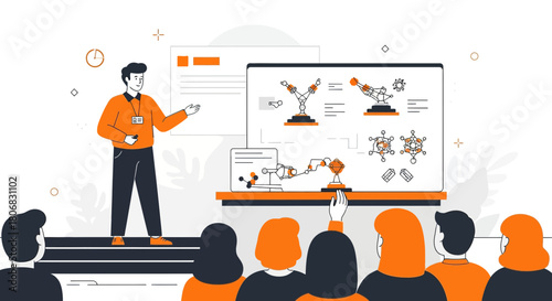 Robotics education seminar presentation with audience engagement and technical display of