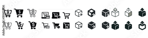 Shopping cart and package icons highlighting e-commerce and logistics