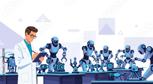 Robotics Engineering Laboratory: Human Supervisor Overseeing Automated Robot Assembly and