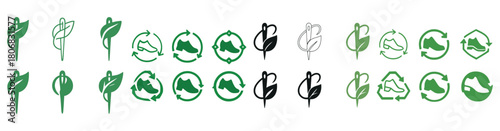 Eco-friendly shoe and leaf icons set for sustainability and nature conservation