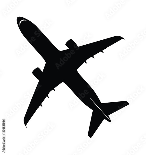 Airplane silhouette jet plane travel aviation flight transport black art eps