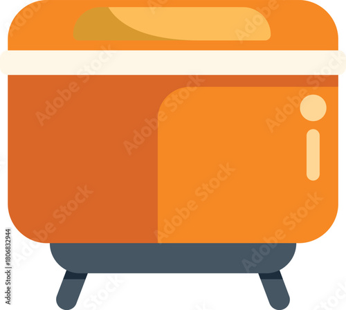 Orange rice cooker standing on kitchen counter, preparing food for dinner at home