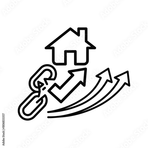 Real estate home value growth, property link increase up arrows