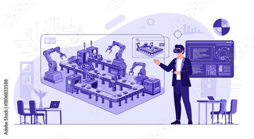 Virtual reality assisted manufacturing process with automated robotic production line