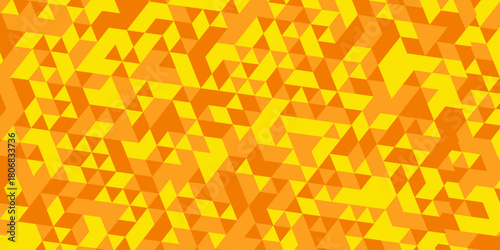 Abstract geometric wall tile and metal cube background. yellow triangle wallpaper. Seamless geometric pattern low polygon background. orange and red diamond decoration overlap polygonal background.	

