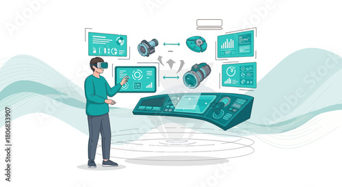 Virtual reality interface control for advanced technology management illustration