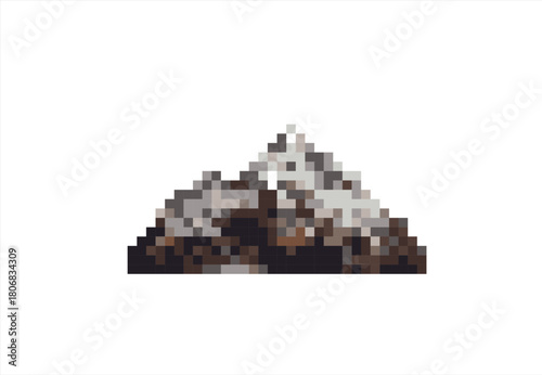 Pixel Art Mountain Peak. 8 bit. Game development, mobile app. Isolated vector illustration.