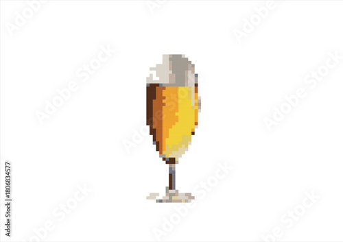 Pixel Art Glass of Golden Beer with Frothy Head. 8 bit. Game development, mobile app. Isolated vector illustration.