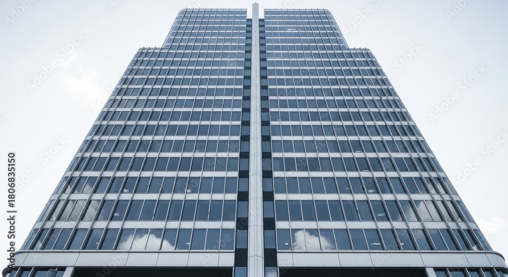 Obraz premium A modern glass office tower representing corporate security and financial protection for a family, home, and property