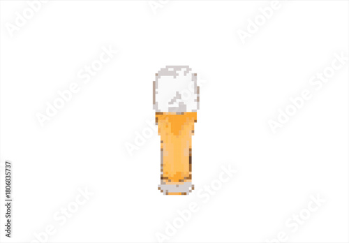 Pixel Art Glass of Golden Beer with Frothy Head. 8 bit. Game development, mobile app. Isolated vector illustration.