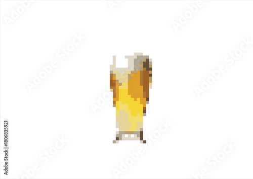 Pixel Art Glass of Golden Beer with Frothy Head. 8 bit. Game development, mobile app. Isolated vector illustration.