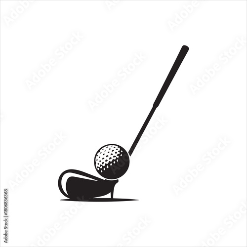 Silhouette of a golf club poised to strike a golf ball, ready for play.