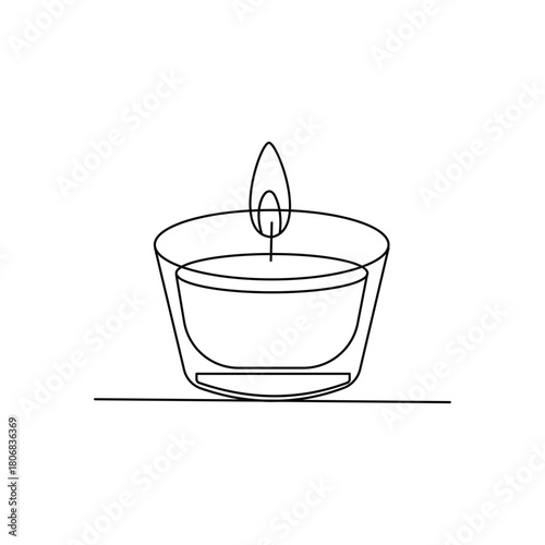 Minimalist Tealight Candle in Glass Holder Line Art Illustration